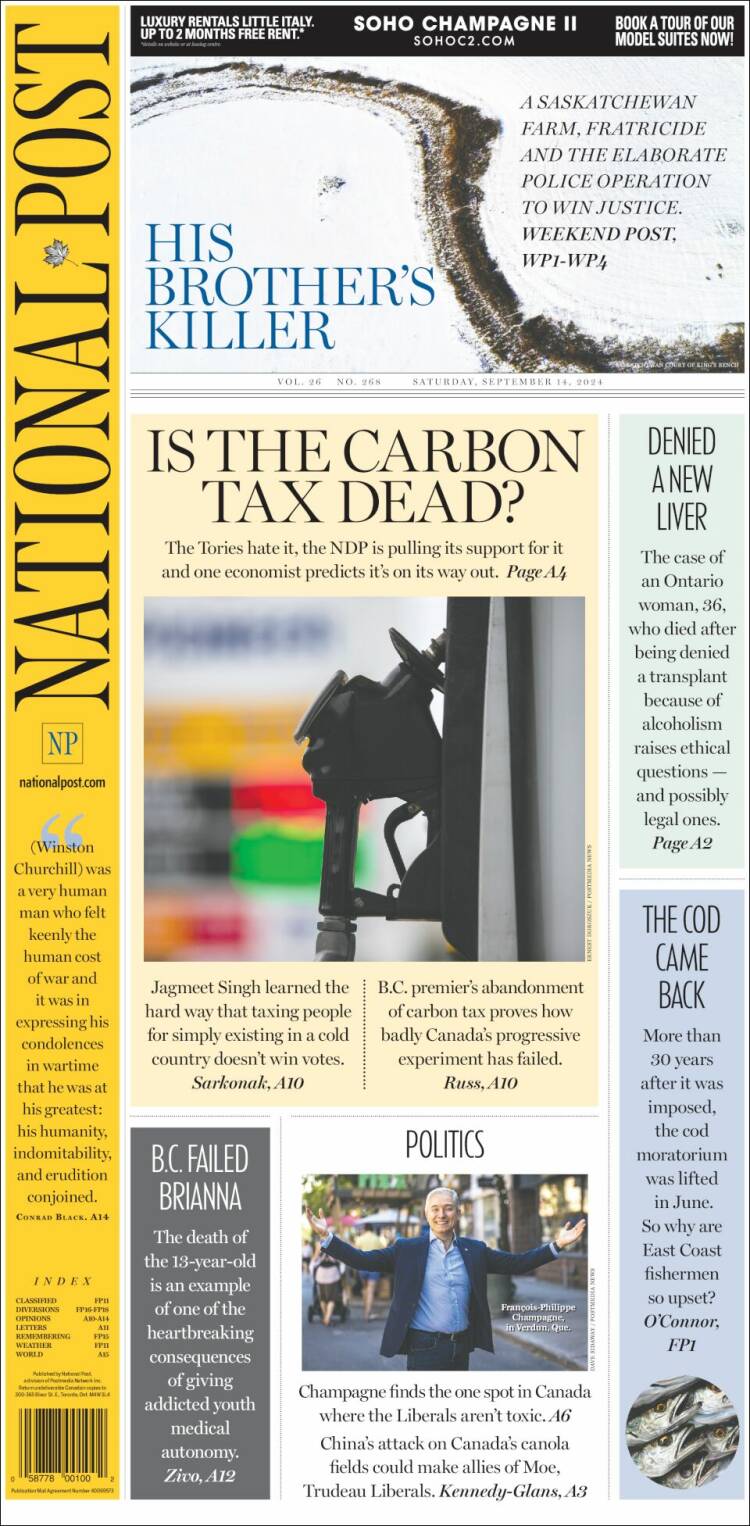 Portada de The National Post (Canadá)