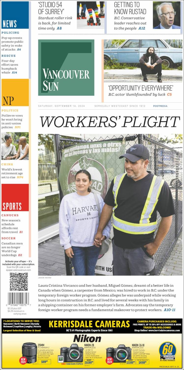 Portada de The Vancouver Sun (Canadá)