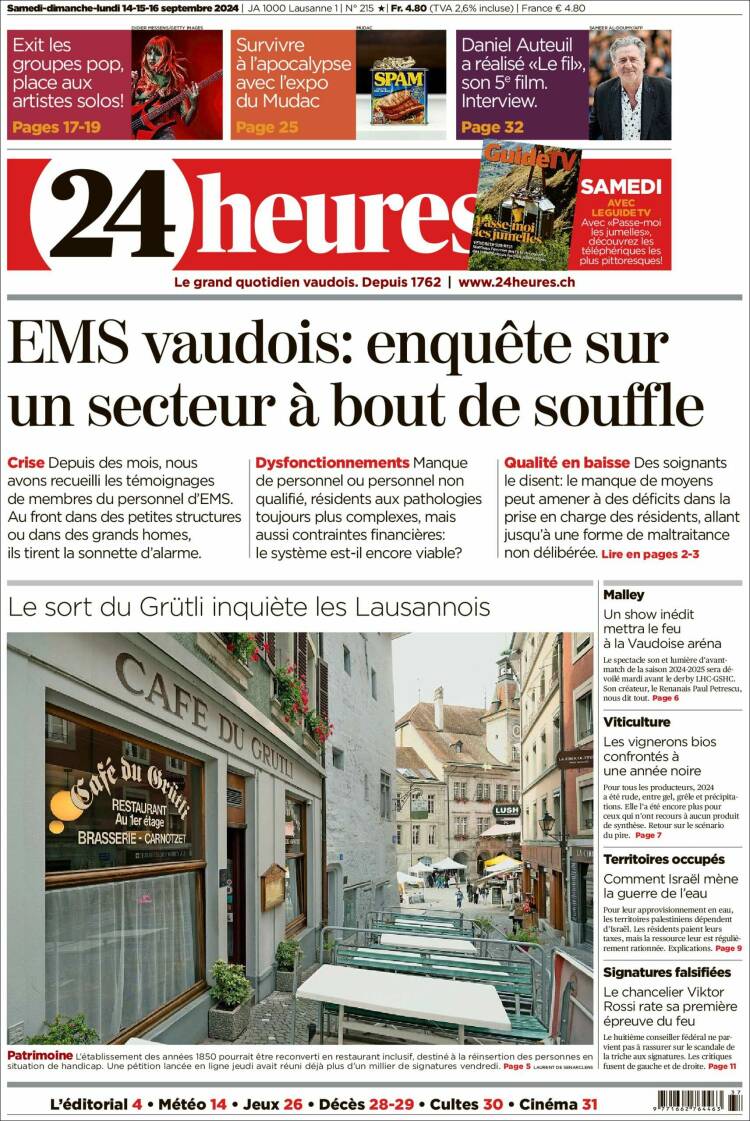 Portada de 24 Heures (Suiza)