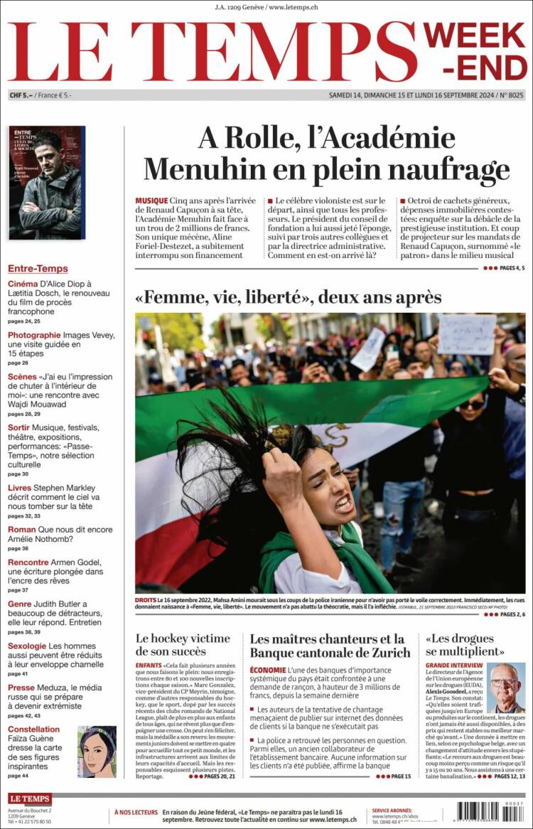 Portada de Le Matin (Suiza)