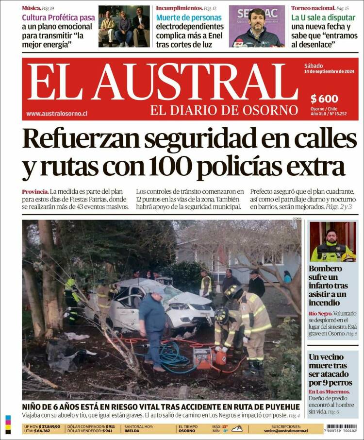 Portada de El Austral de Osorno (Chile)