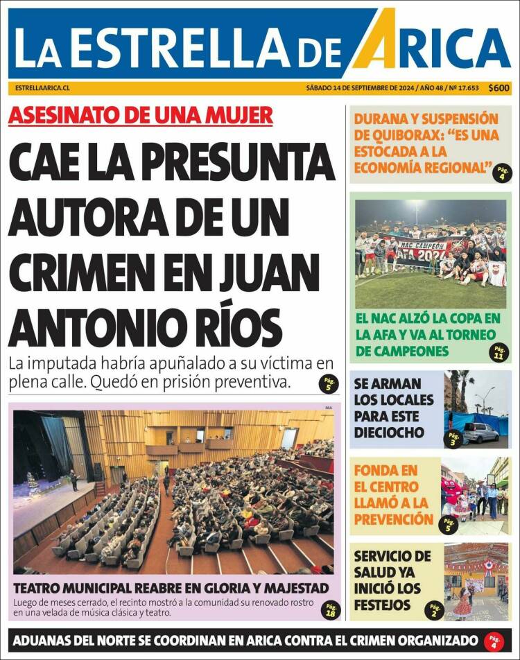 Portada de La Estrella de Arica (Chile)