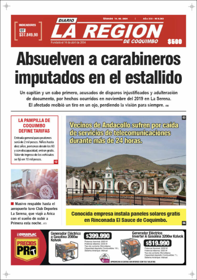 Portada de Diario La Región de Coquimbo (Chile)