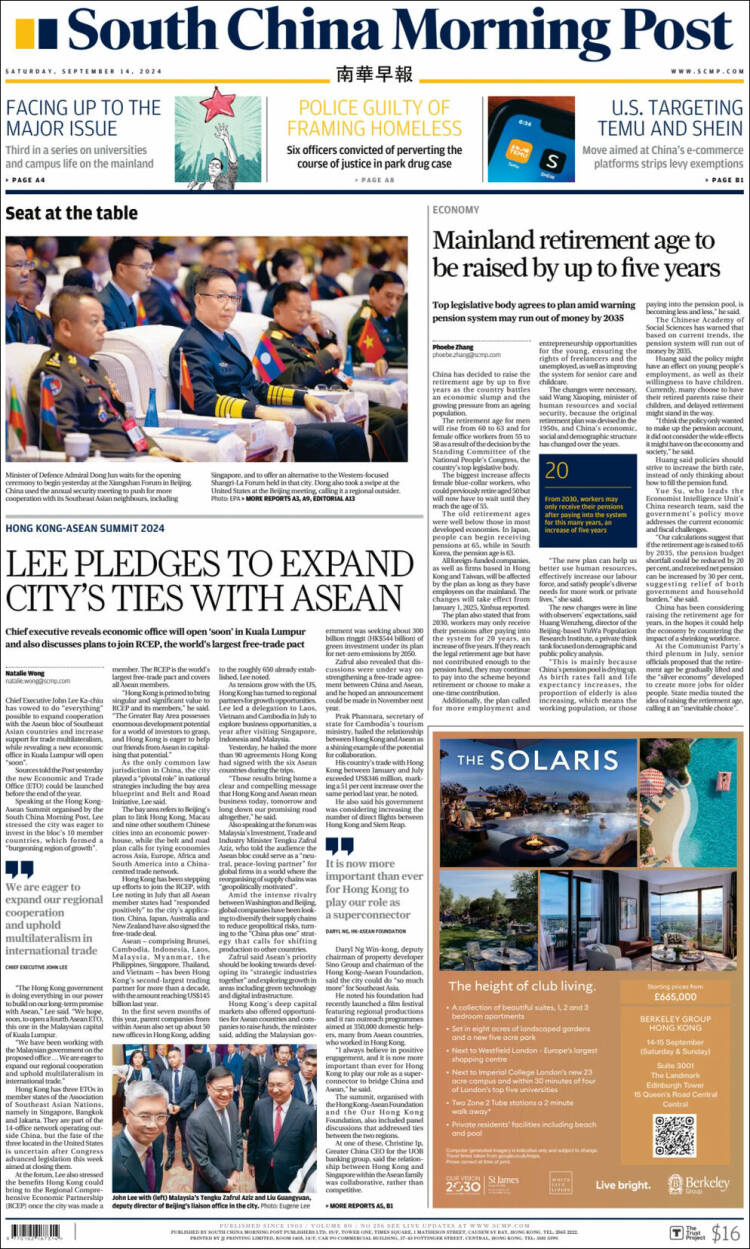 Portada de South China Morning Post (China)