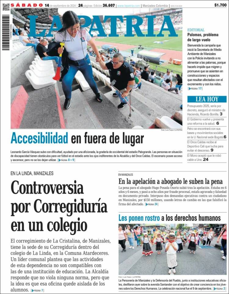 Portada de La Patria (Colombia)
