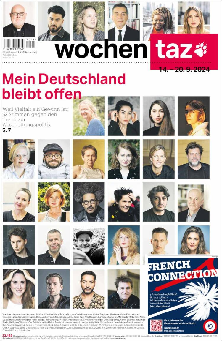 Portada de Die Tageszeitung (Alemania)