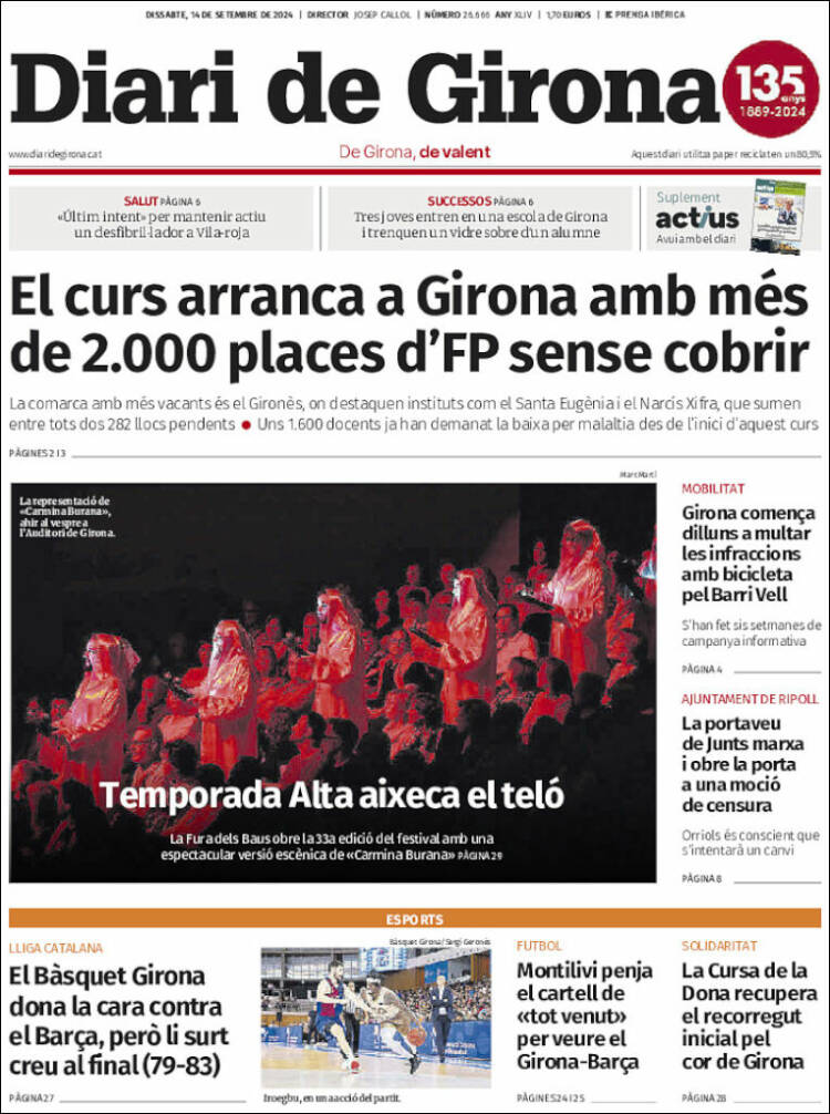 Portada de Diari de Girona (España)