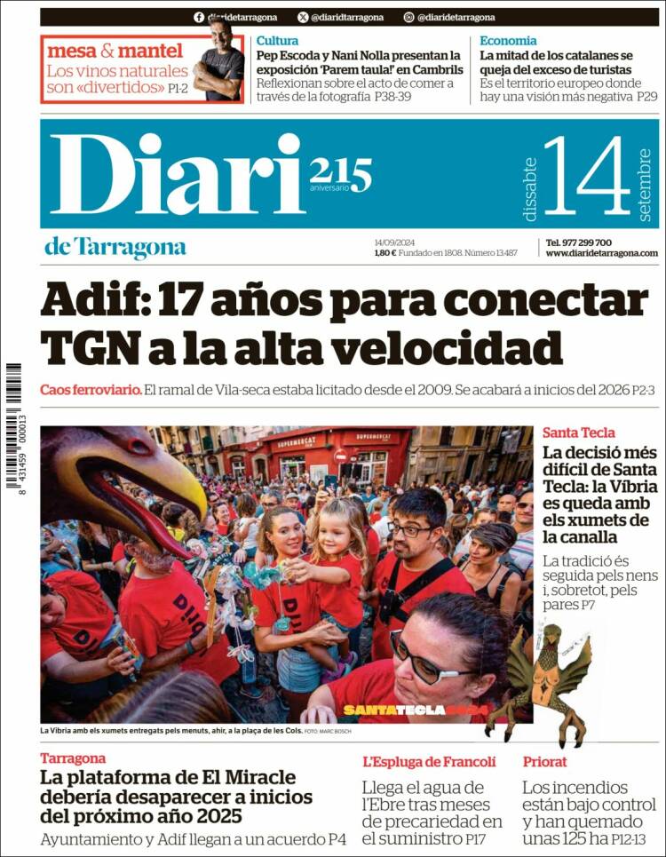 Portada de Diari de Tarragona (España)