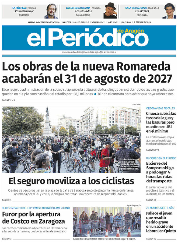 Portada de El Periódico de Aragón (España)