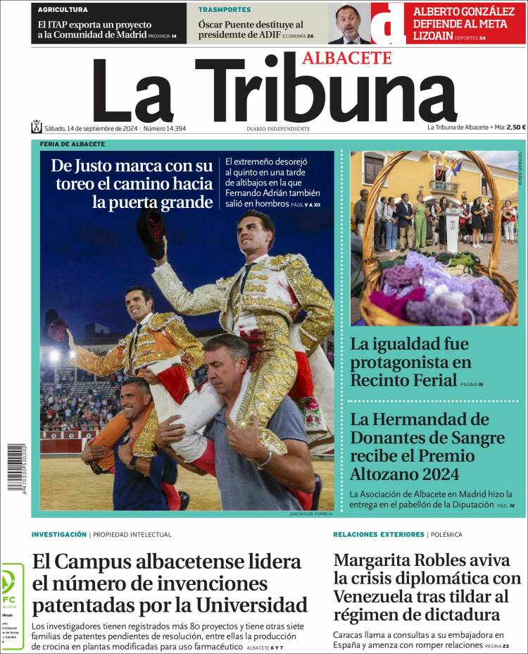 Portada de La Tribuna de Albacete (España)