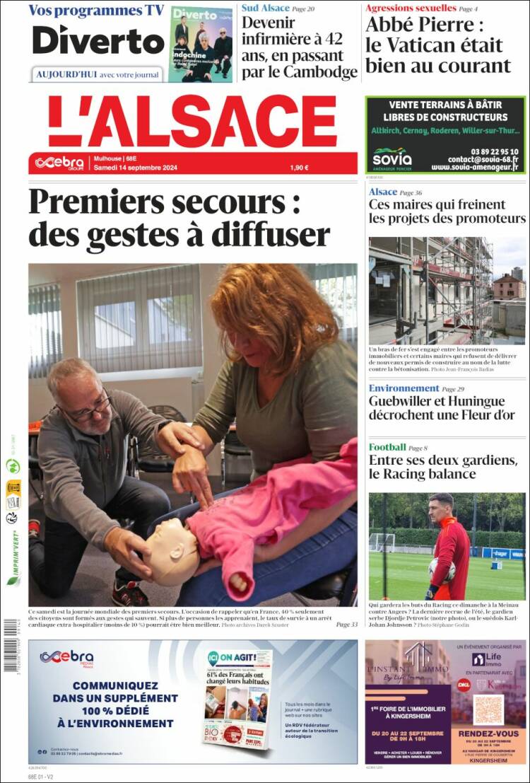 Portada de Journal L'Alsace (Francia)