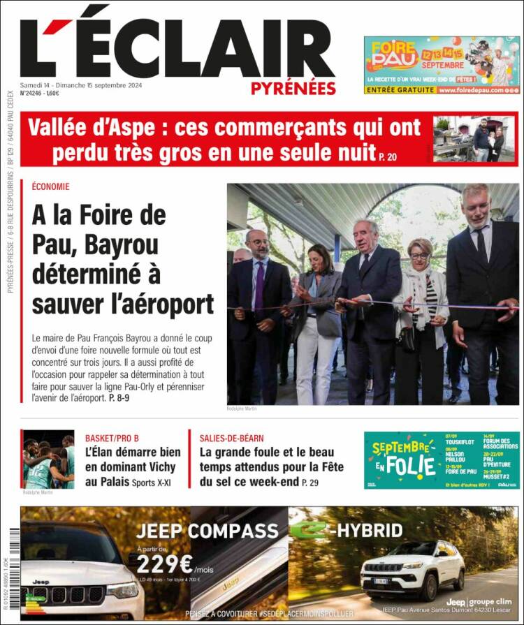 Portada de L'Eclair des Pyrénées (Francia)