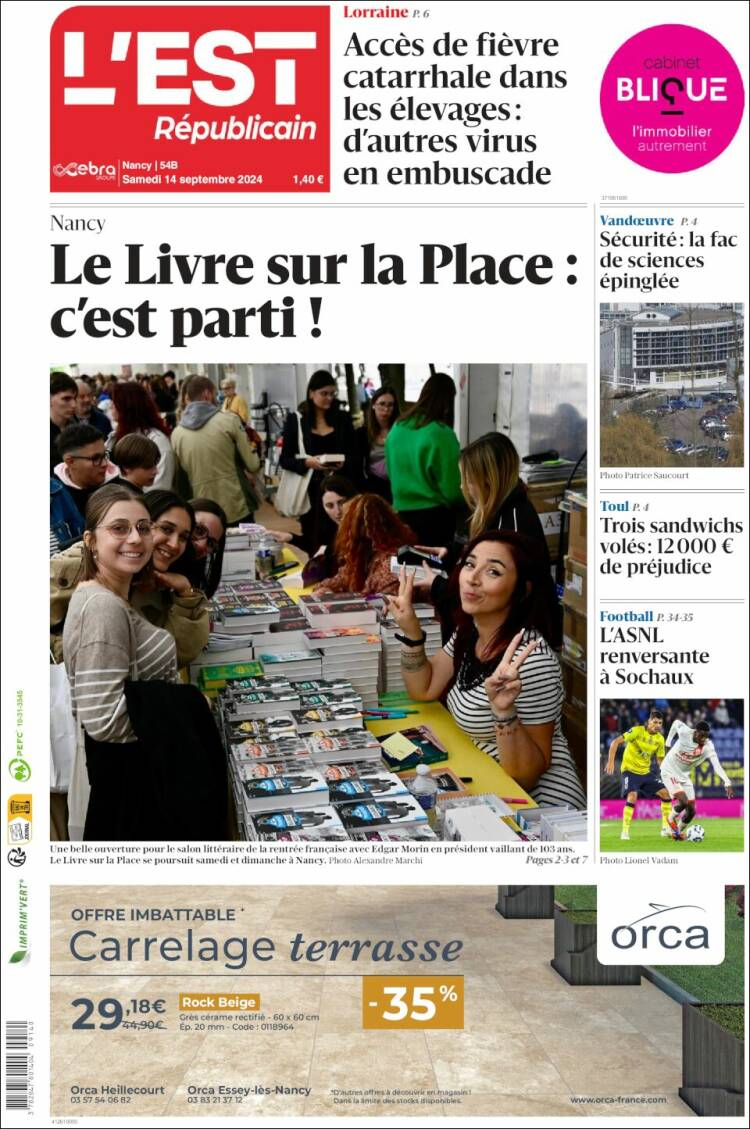 Portada de L'Est Republicain (Francia)