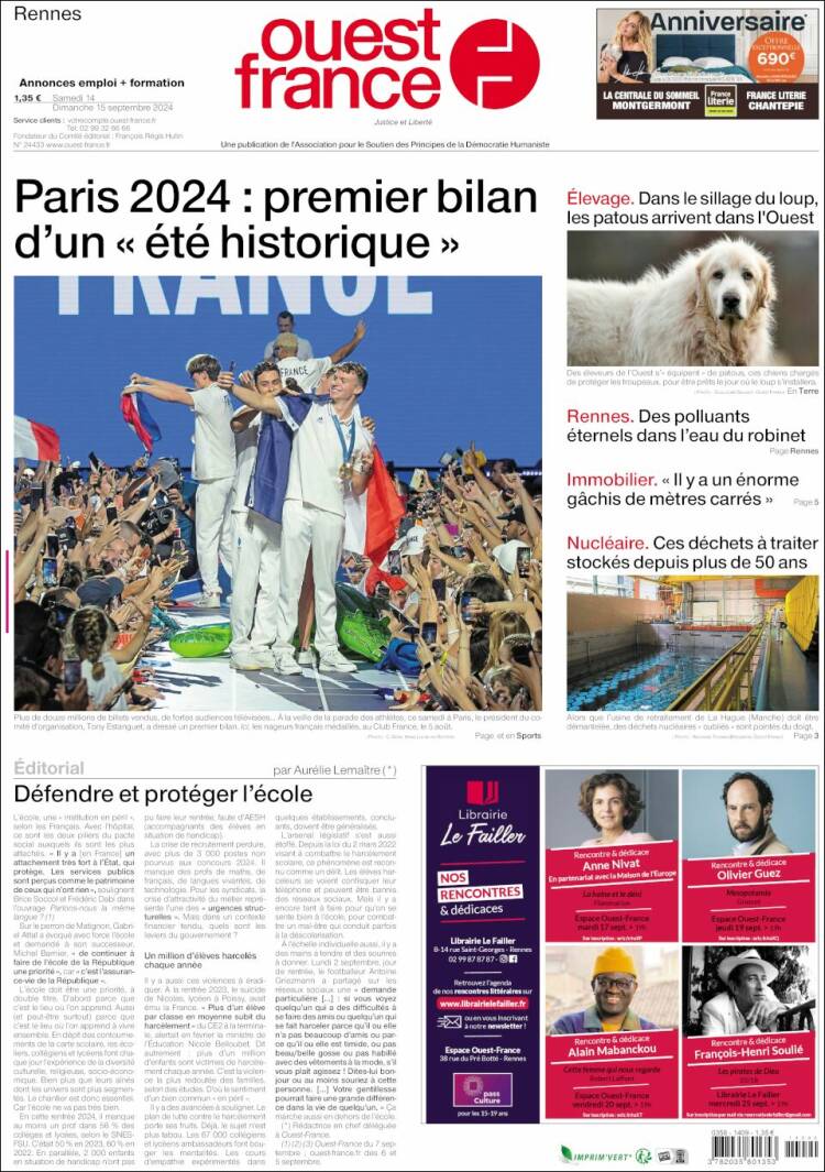 Portada de Ouest France (Francia)