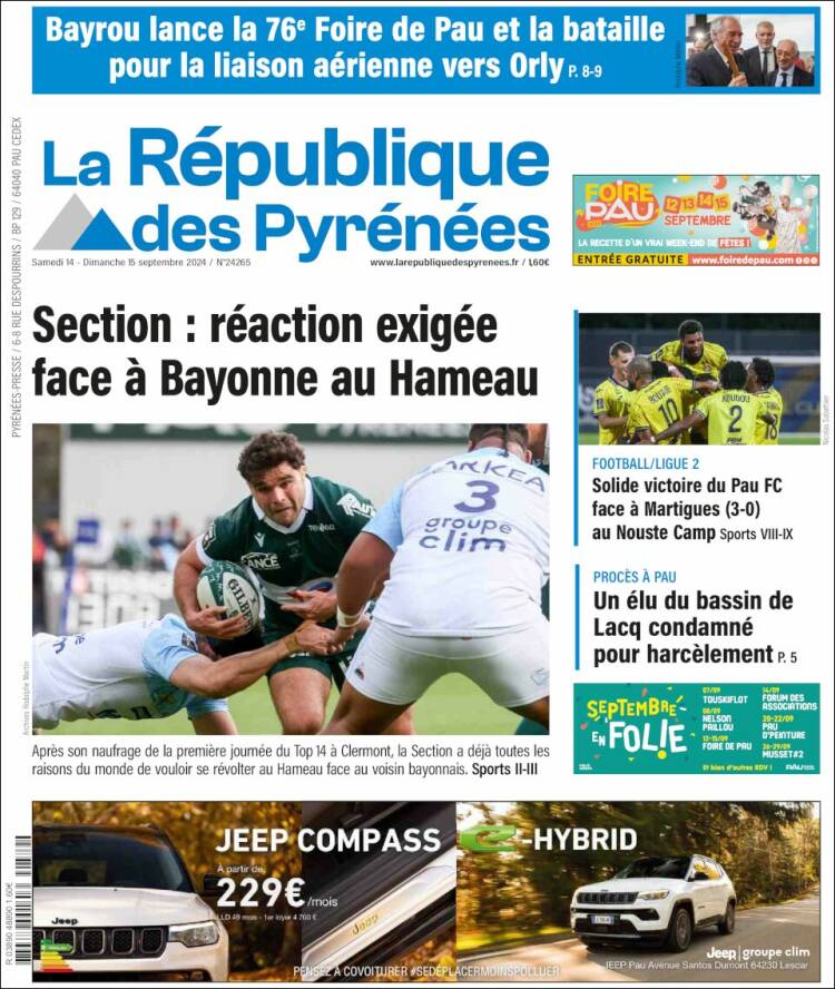 Portada de La République des Pyrénées (Francia)