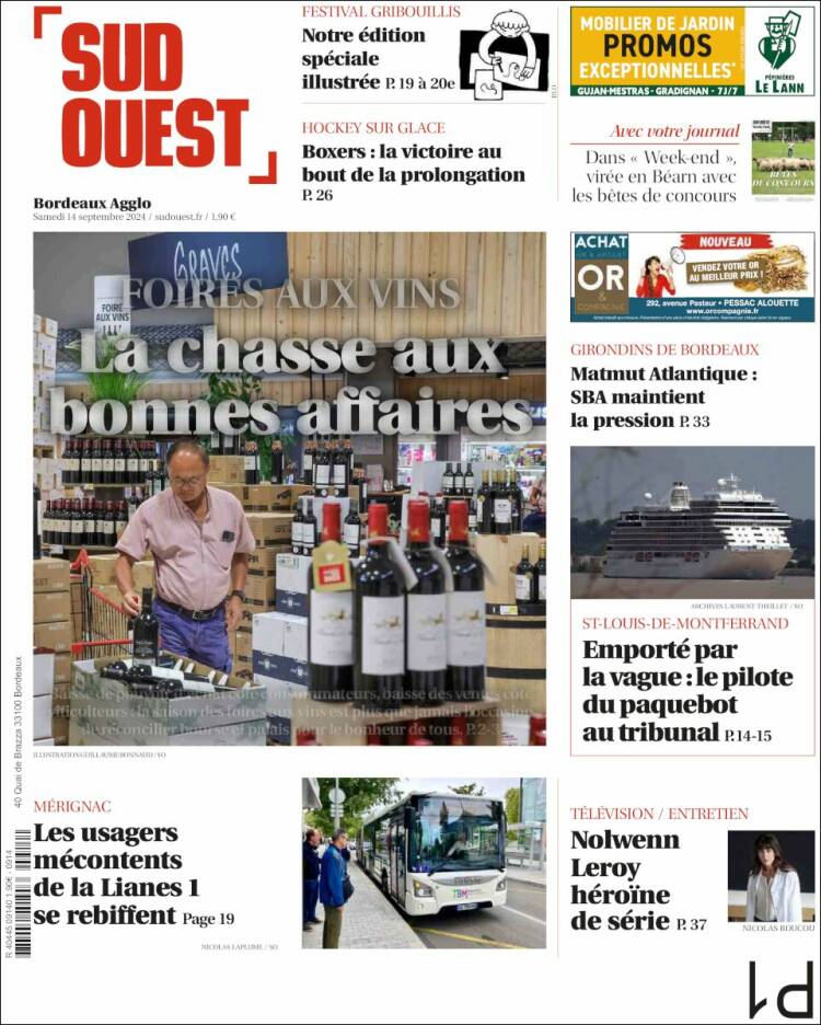 Portada de Sud Ouest (Francia)