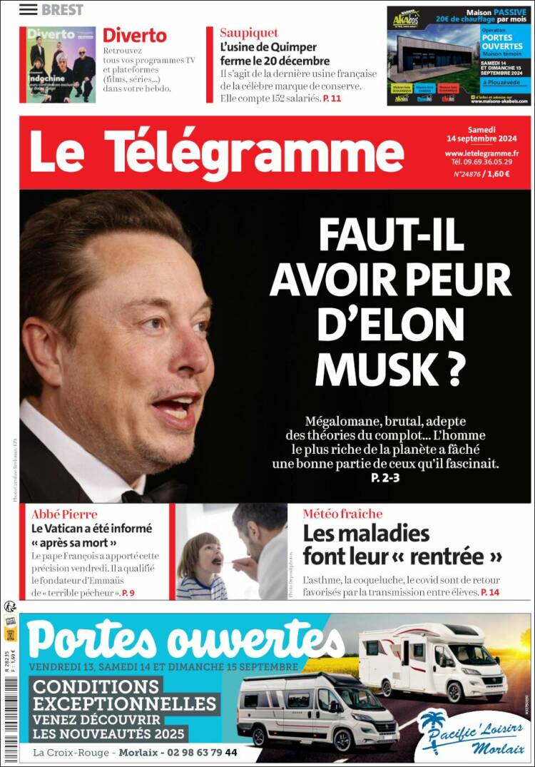 Portada de Télégramme (Francia)