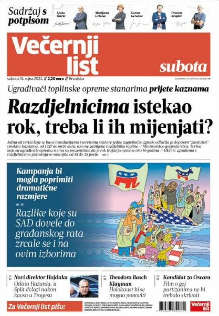 Portada de Večernji (Croacia)