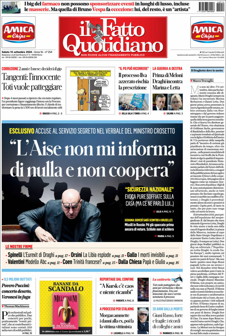 Portada de Il Fatto Quotidiano (Italia)