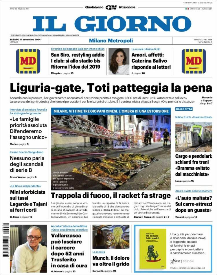 Portada de Il Giorno (Italia)