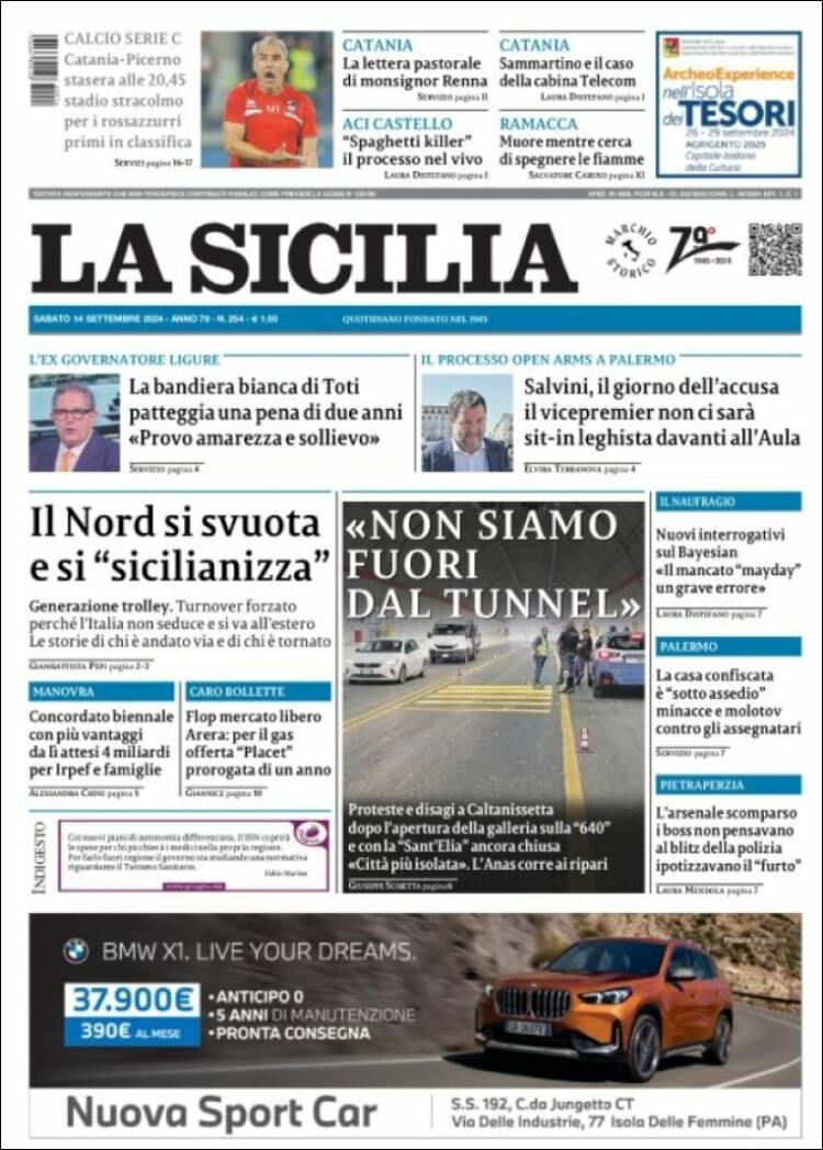 Portada de La Sicilia (Italia)