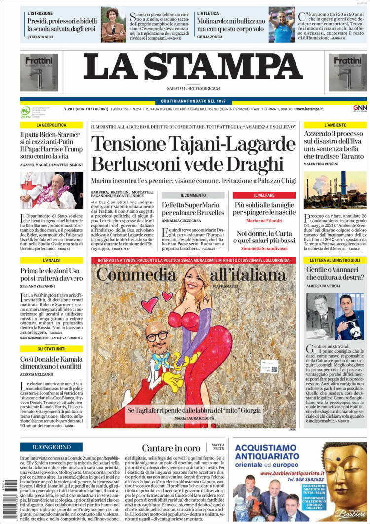 Portada de La Stampa (Italia)