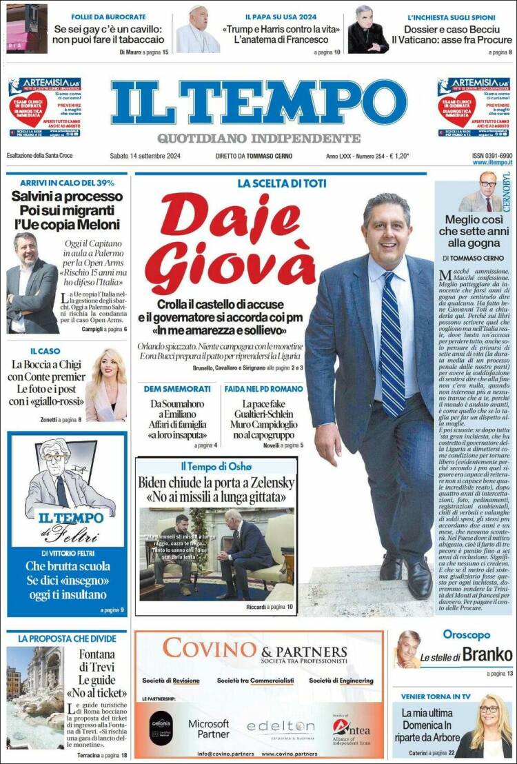 Portada de Il Tempo (Italia)