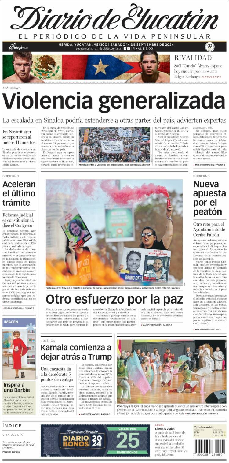Portada de Diario de Yucatán (M&eacute;xico)