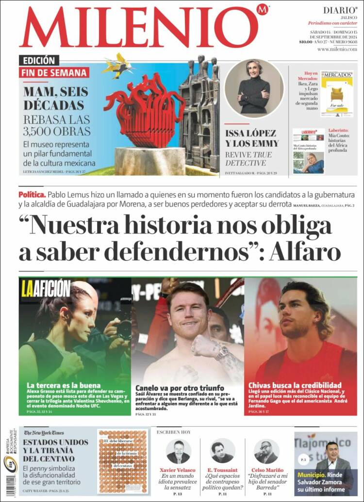 Portada de Milenio - Jalisco (M&eacute;xico)