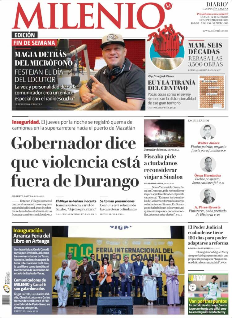 Portada de Milenio - Laguna (M&eacute;xico)