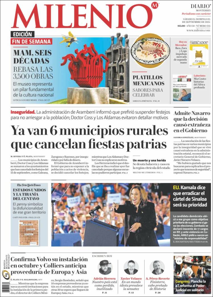 Portada de Milenio de Monterrey (M&eacute;xico)