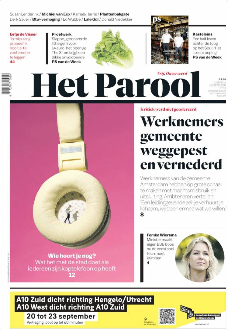 Portada de Het Parool (Pa&iacute;ses Bajos)