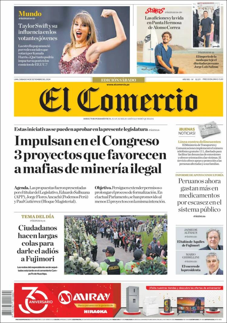 Portada de El Comercio (Per&uacute;)