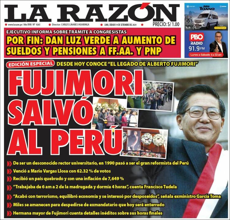 Portada de La Razón (Per&uacute;)