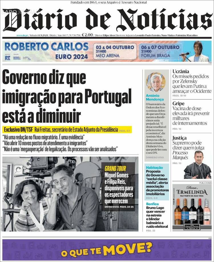 Portada de Diário de Noticias (Portugal)