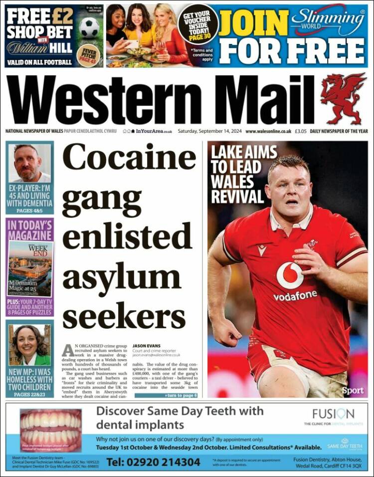 Portada de Western Mail (Reino Unido)