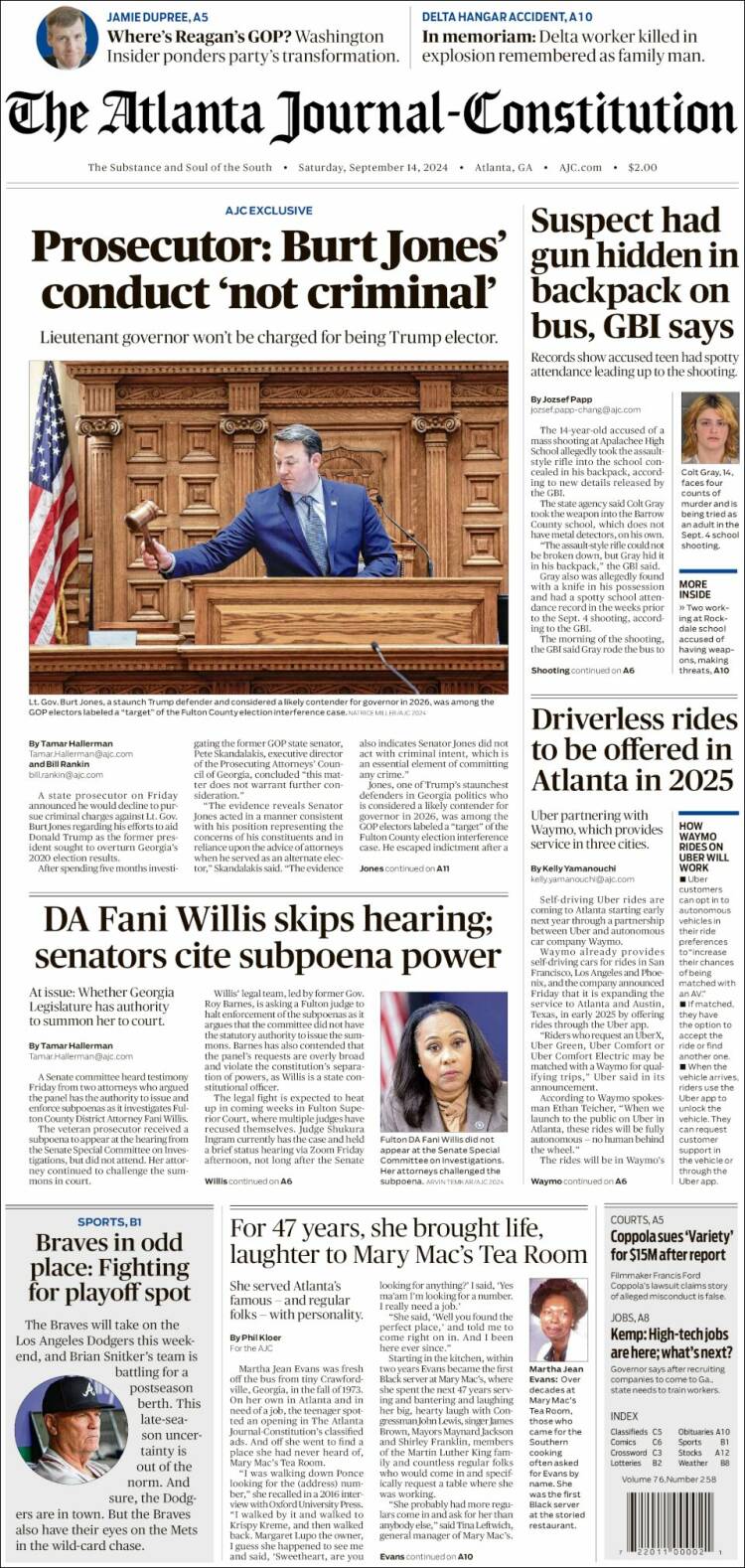 Portada de The Atlanta Journal-Constitution (USA)