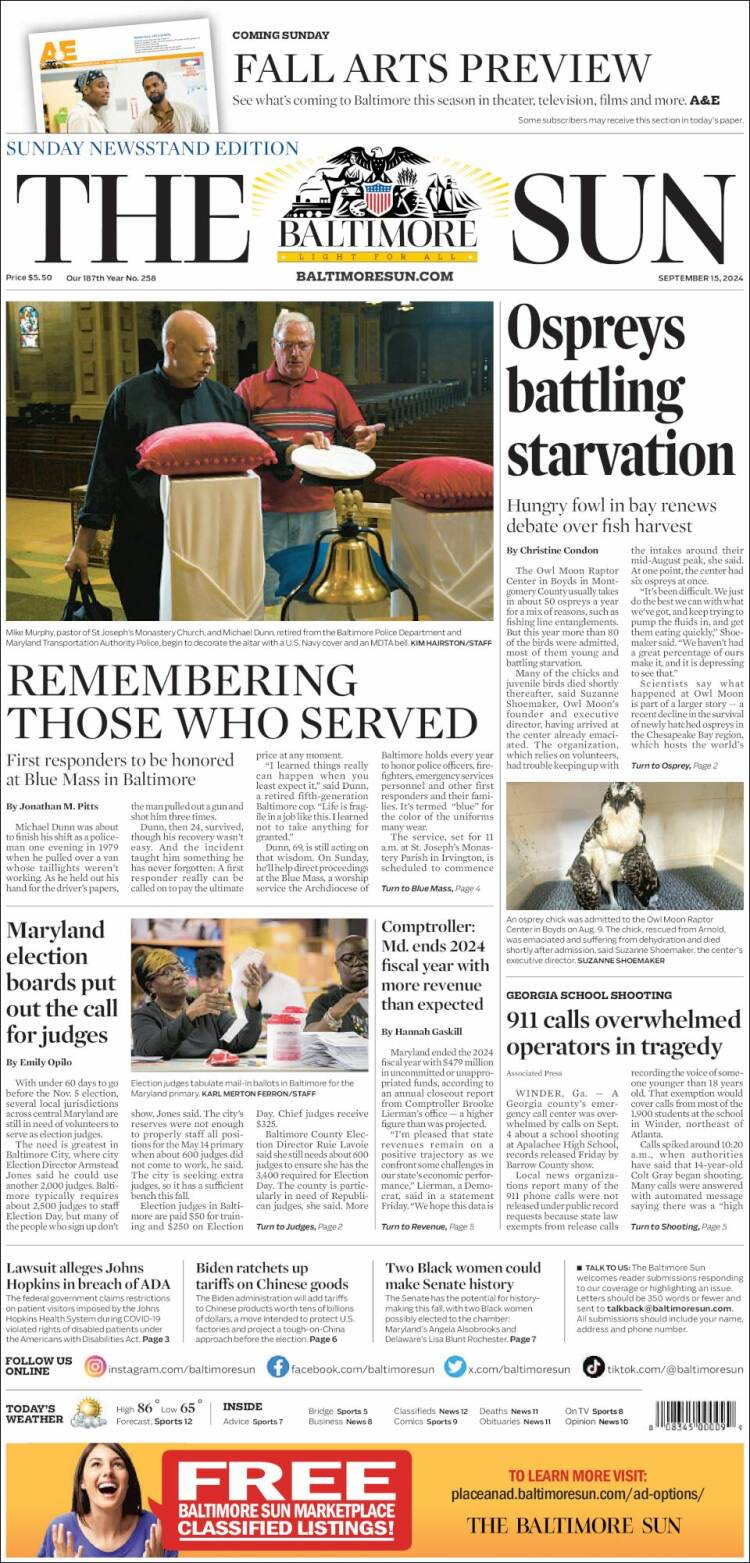 Portada de The Baltimore Sun (USA)