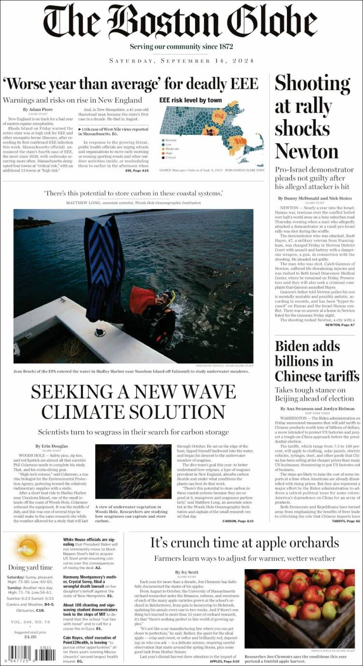 Portada de Boston Globe (USA)