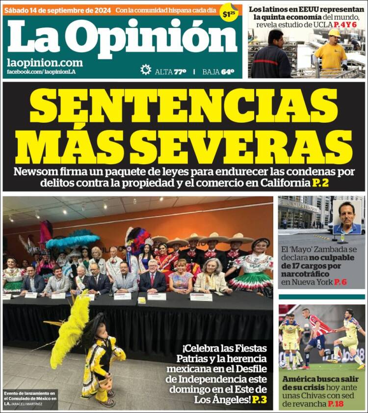 Portada de La Opinión (USA)