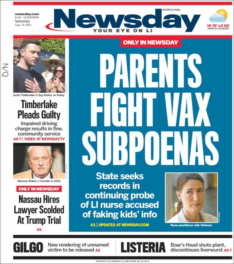 Portada de Newsday (USA)