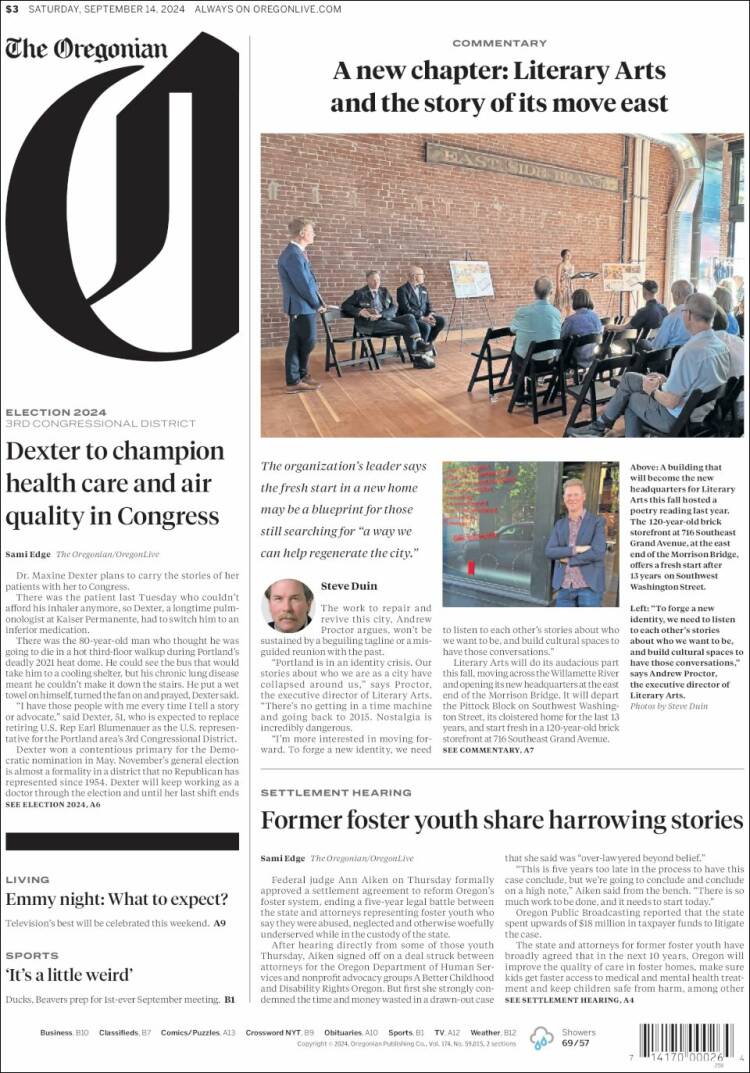 Portada de The Oregonian (USA)