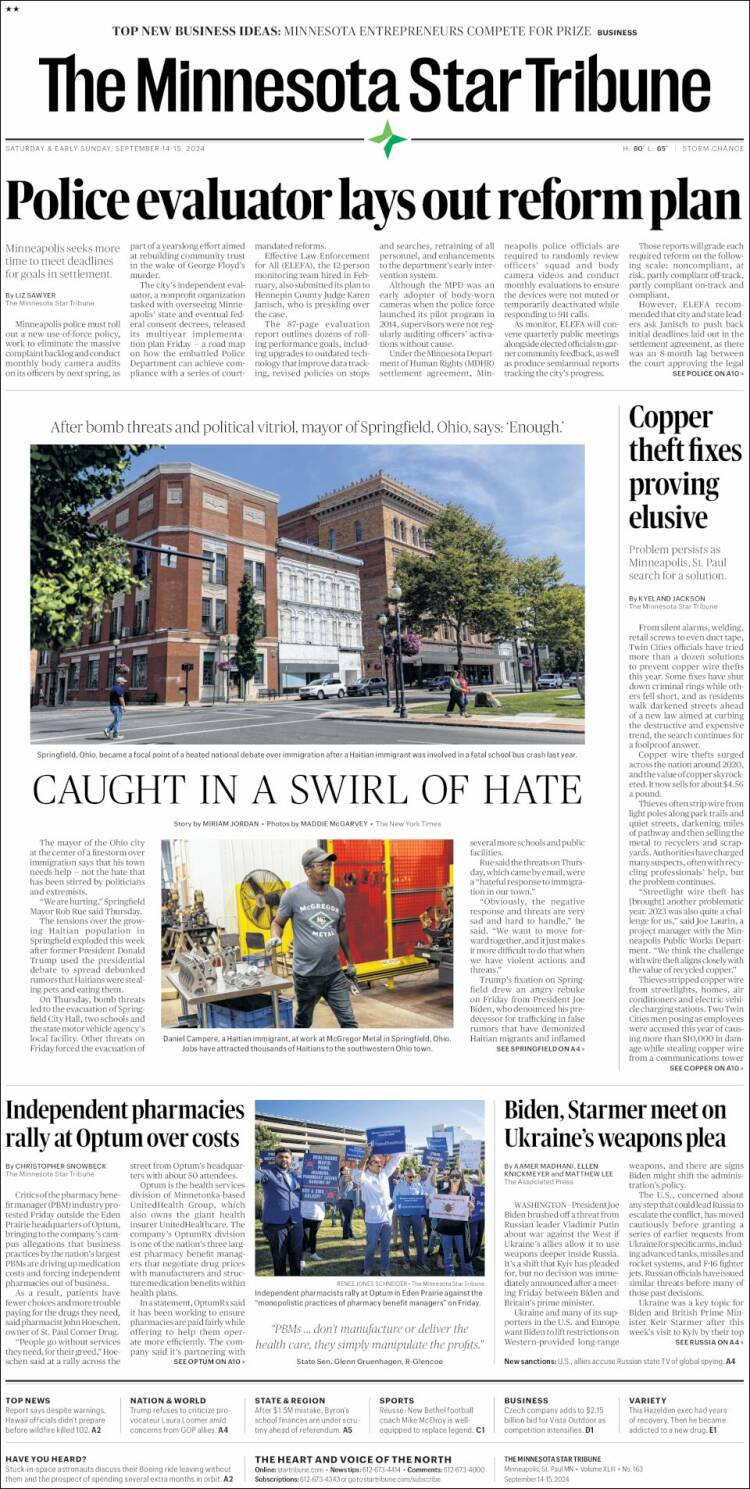 Portada de Star Tribune (USA)