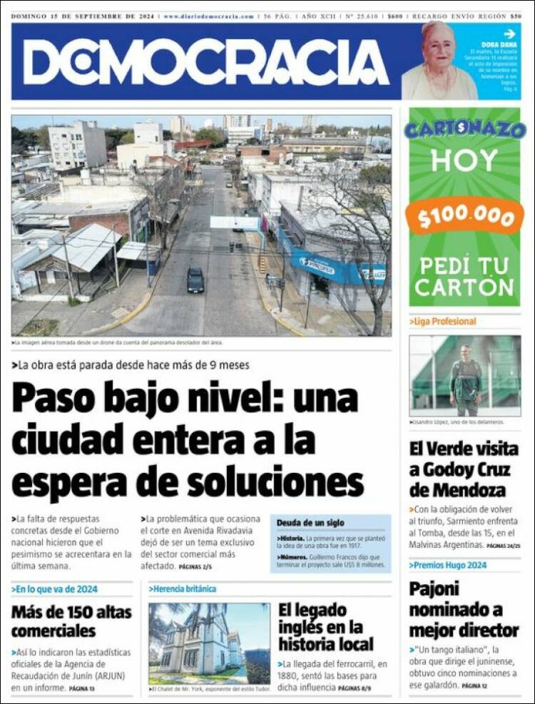 Portada de Diario Democracia (Argentina)