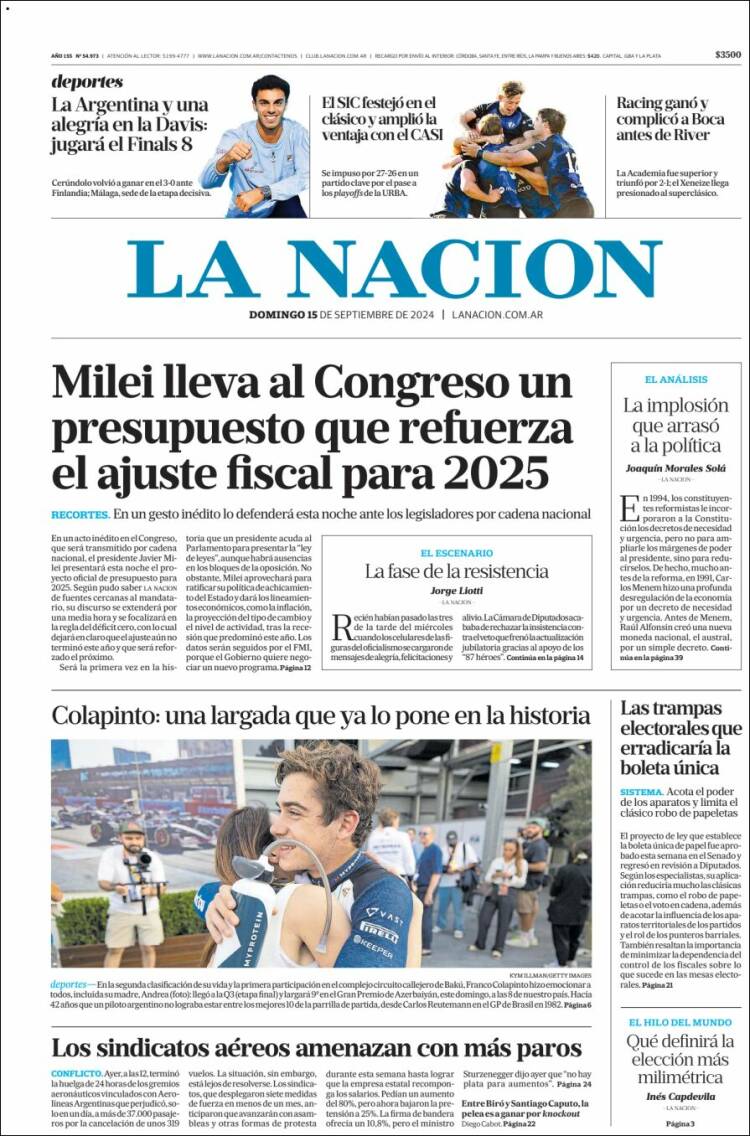 Portada de La Nación (Argentina)