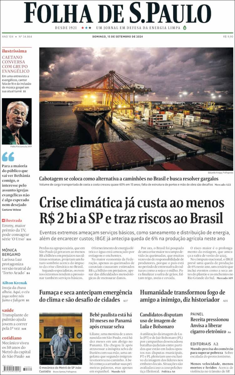 Portada de Folha de São Paulo (Brasil)