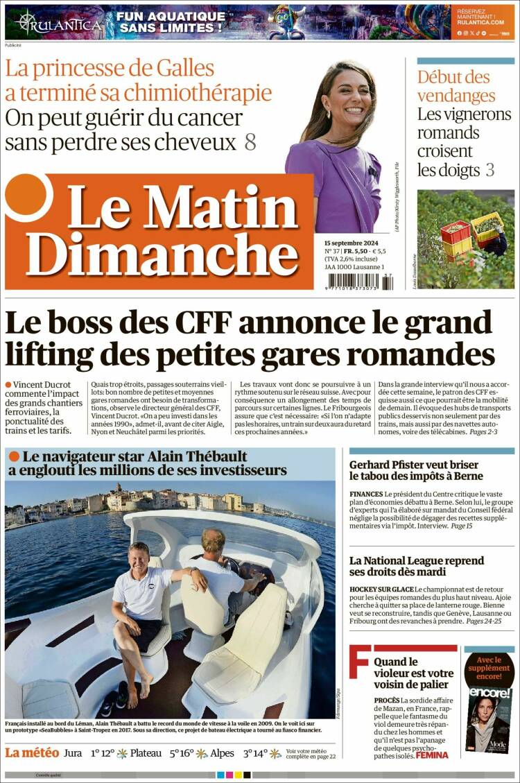 Portada de Le Matin (Suiza)