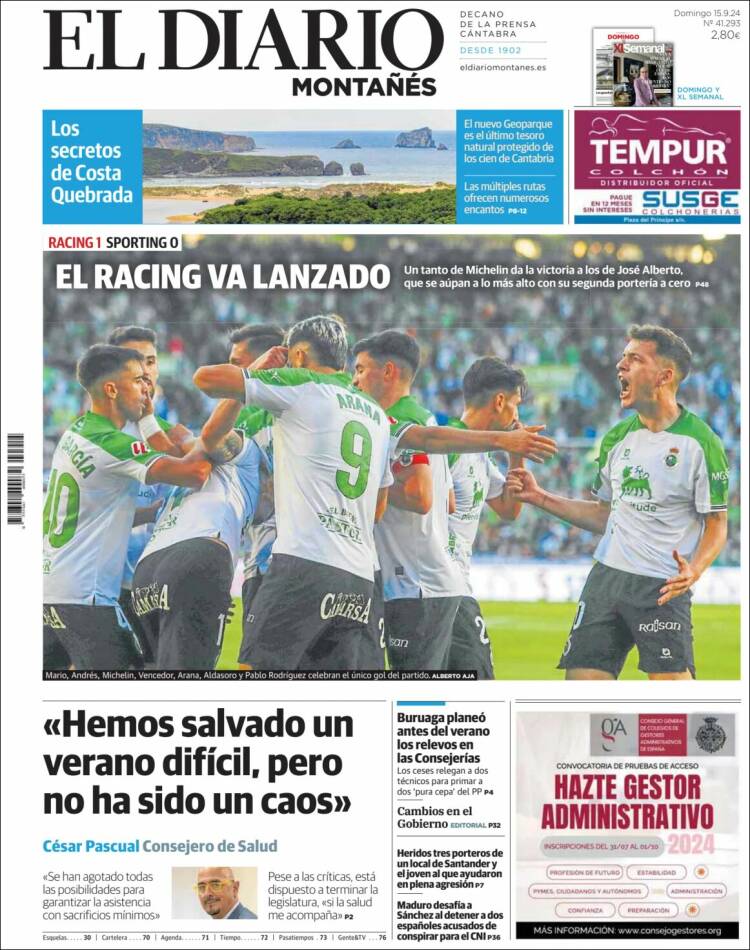 Portada de El Diario Montañés (España)