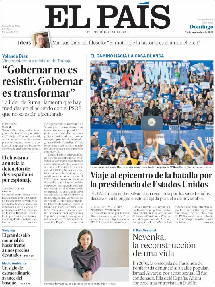 Portada de El País (España)