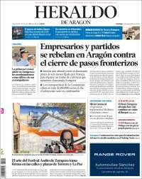 Portada de Heraldo de Aragón (España)